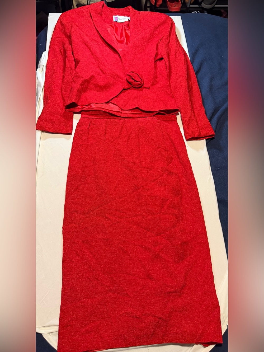 Vintage Red Maxi Skirt Set with Cropped Jacket
